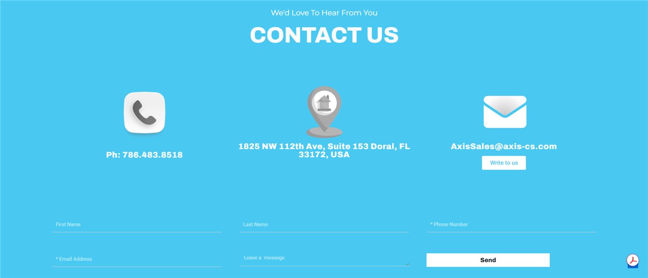Axis Commercial Solutions website — contact us